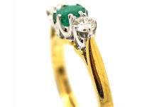 18ct Gold Three Stone Emerald & Diamond Ring