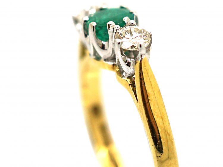 18ct Gold Three Stone Emerald & Diamond Ring
