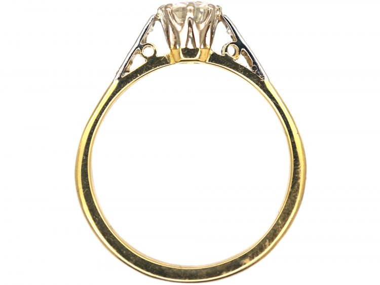 18ct Gold & Platinum, Single Stone Diamond Ring with Diamond Set Shoulders