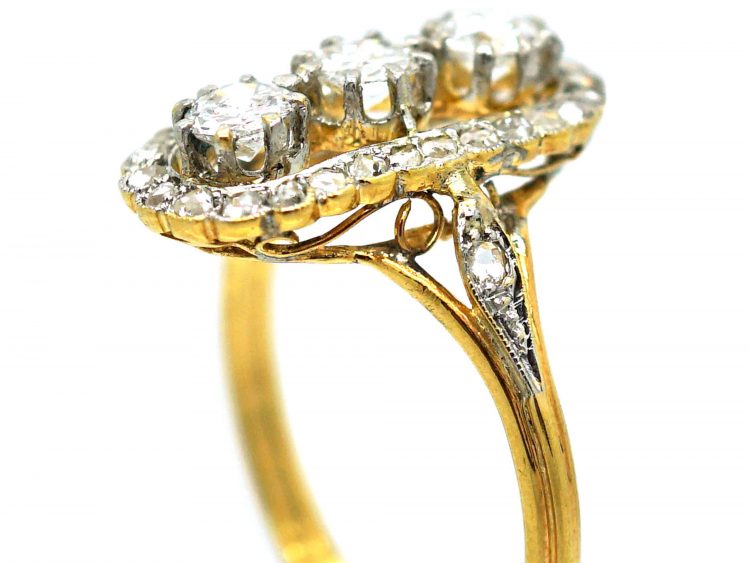 Art Deco 18ct Gold & Platinum, Oval Diamond & Rose Diamond Cluster Ring
