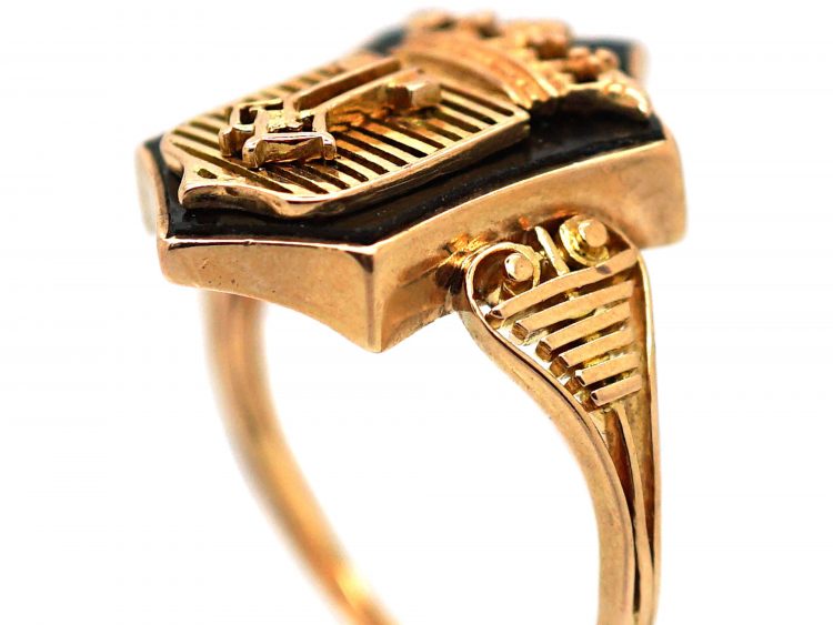 19th Century 18ct Gold & Onyx Ring with Coronet & Two Keys