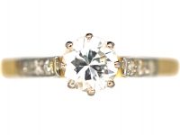 18ct Gold & Platinum, Single Stone Diamond Ring with Diamond Set Shoulders