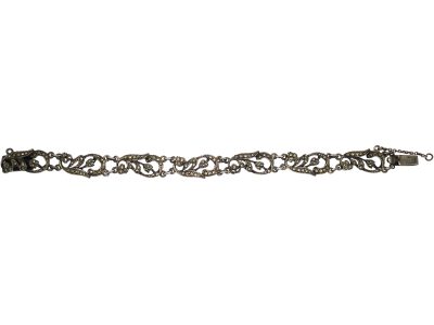 Art Deco Silver & Marcasite Floral Design Bracelet