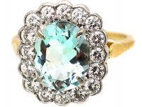 18ct Gold, Aquamarine & Diamond Cluster Ring
