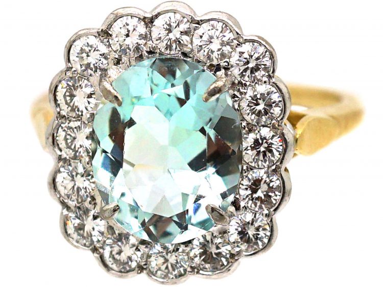 18ct Gold, Aquamarine & Diamond Cluster Ring