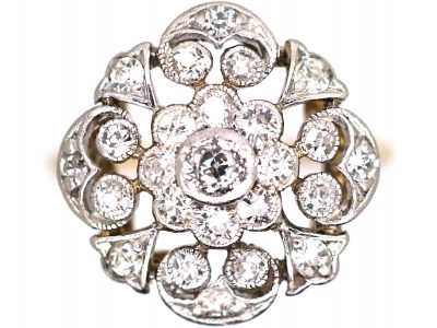 Edwardian 18ct Gold & Platinum, Diamond Openwork Cluster Ring