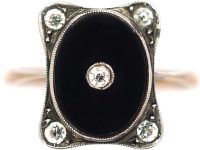 Art Deco 9ct Gold & Silver, Onyx & Paste Ring
