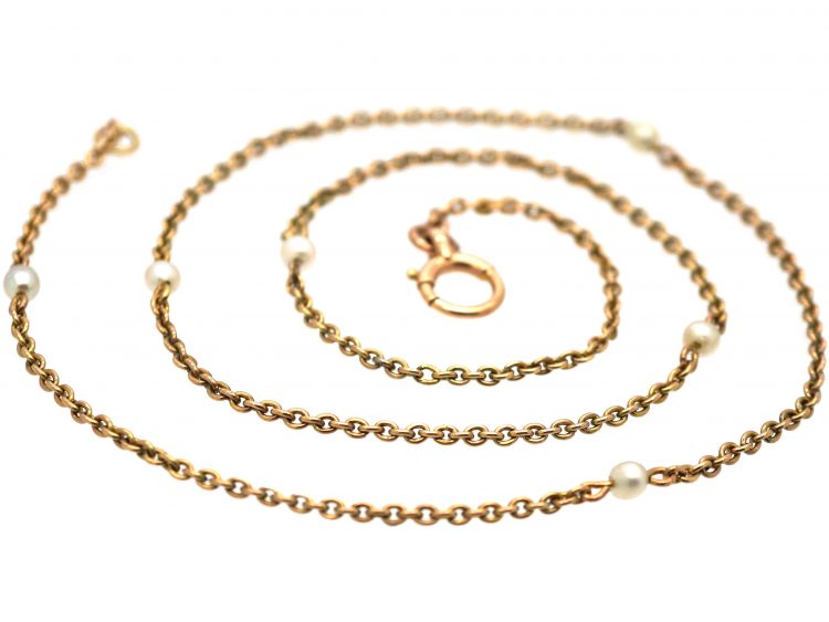 Edwardian 15ct Gold & Natural Pearl Chain