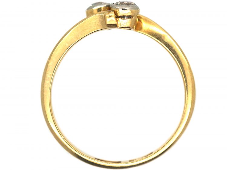 Edwardian 18ct Gold Two Stone Diamond Crossover Ring