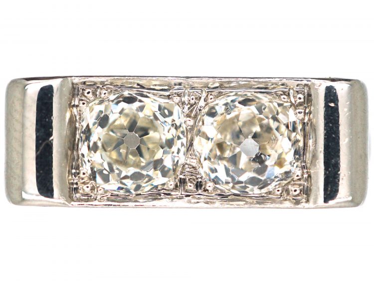 Art Deco 18ct White Gold, Two Stone Diamond Ring