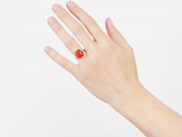 Art Deco 18ct White Gold & Fire Opal Ring