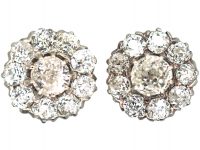 Edwardian 18ct Gold & Platinum, Diamond Daisy Cluster Earrings
