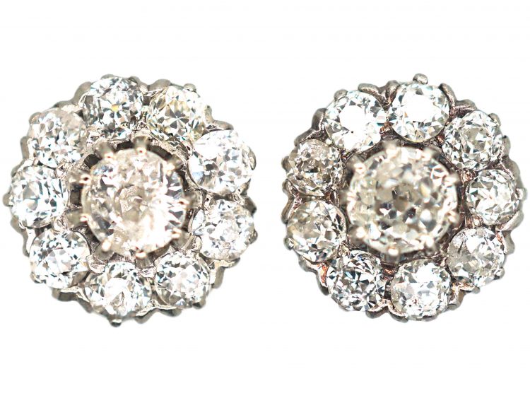 Edwardian 18ct Gold & Platinum, Diamond Daisy Cluster Earrings