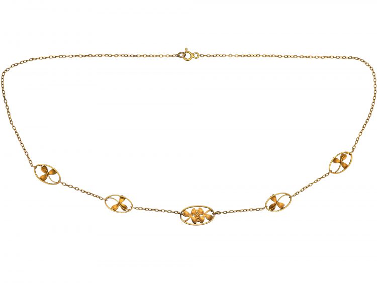 French Belle Epoque 18ct Gold Necklace with Four Leaf Clovers