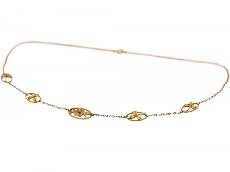 French Belle Epoque 18ct Gold Necklace with Four Leaf Clovers