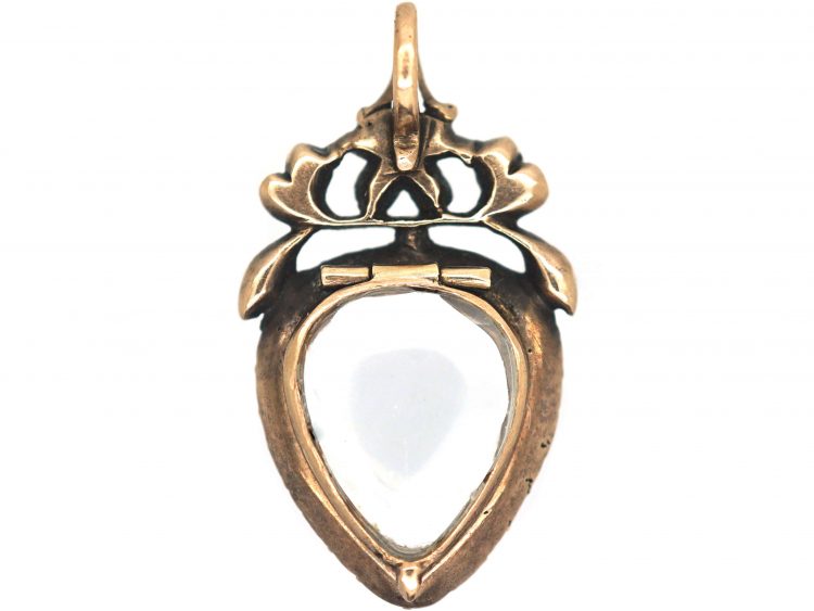Georgian Heart Shaped Pendant set with Garnets & Natural Split Pearls with Hinged Locket on the Reverse