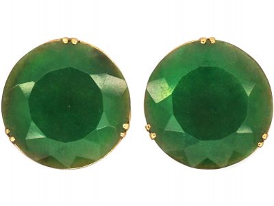 Art Deco 18ct Gold & Nephrite Large Round Earrings