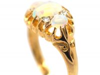 Edwardian 18ct Gold, Three Stone Opal & Diamond Ring