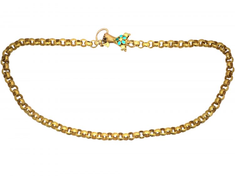 Georgian 18ct Gold Chain with Three Colour Gold Hand Clasp set with Turquoise & a Garnet