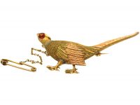 Edwardian 15ct Three Colour Gold Pheasant Brooch with Enamel Head