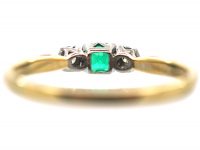 Art Deco 18ct Gold & Platinum, Three Stone Emerald & Diamond Ring