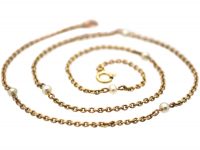 Edwardian 15ct Gold & Natural Pearl Trace Link Chain with 9ct Gold Clasp