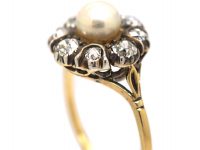 Edwardian 18ct Gold & Silver, Pearl & Diamond Cluster Ring