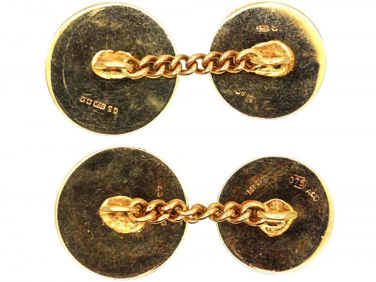 Art Deco 9ct Gold Round Cufflinks with Half Moon Design