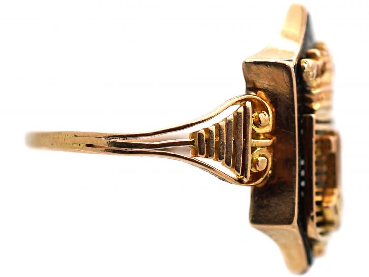 19th Century 18ct Gold & Onyx Ring with Coronet & Two Keys