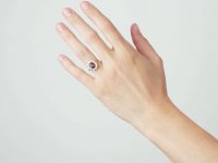 French 18ct Gold, Ruby & Diamond Cluster Ring with Diamond Set Shoulders