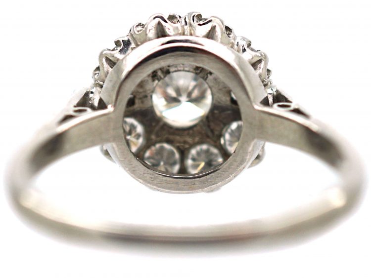 18ct White Gold, Diamond Cluster Ring with Round & Baguette Diamonds