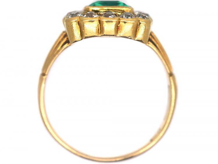 Victorian 15ct Gold, Emerald & Diamond Rectangular Cluster Ring