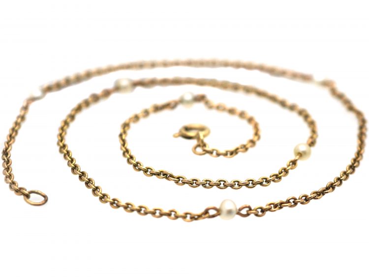 Edwardian 15ct Gold & Natural Pearl Chain with 9ct Gold Spring Clasp