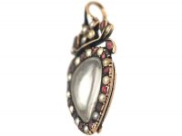 Georgian Heart Shaped Pendant set with Garnets & Natural Split Pearls with Hinged Locket on the Reverse