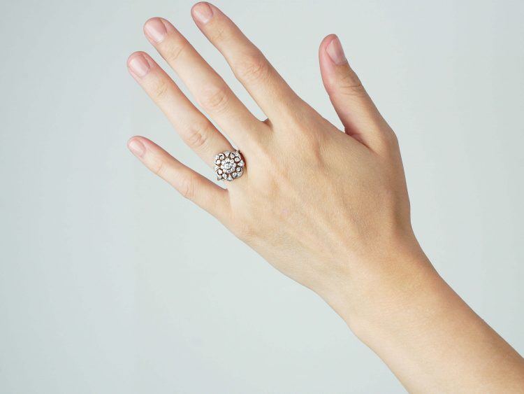 Edwardian 18ct Gold & Platinum, Diamond Openwork Cluster Ring