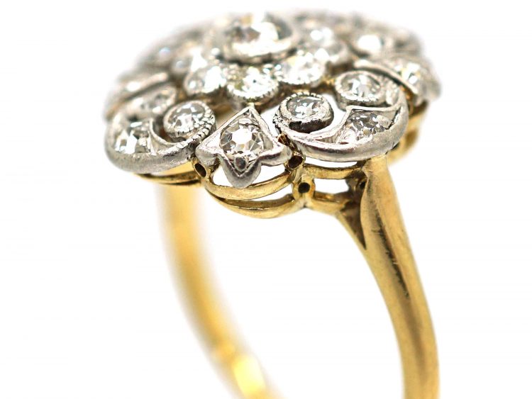 Edwardian 18ct Gold & Platinum, Diamond Openwork Cluster Ring