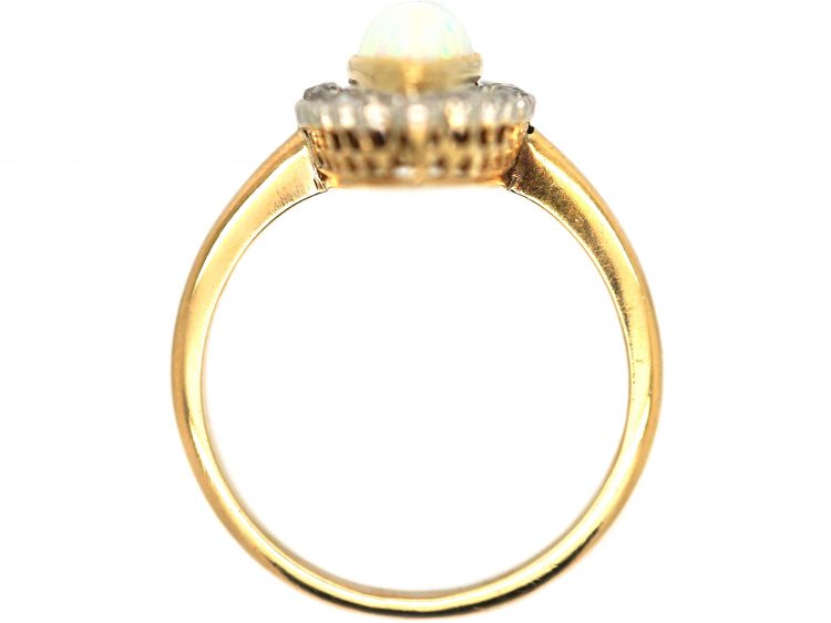 French 18ct Gold Belle Epoque Opal & Rose Diamond Marquise Ring