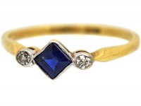 Art Deco 18ct Gold & Platinum, Sapphire & Diamond Ring