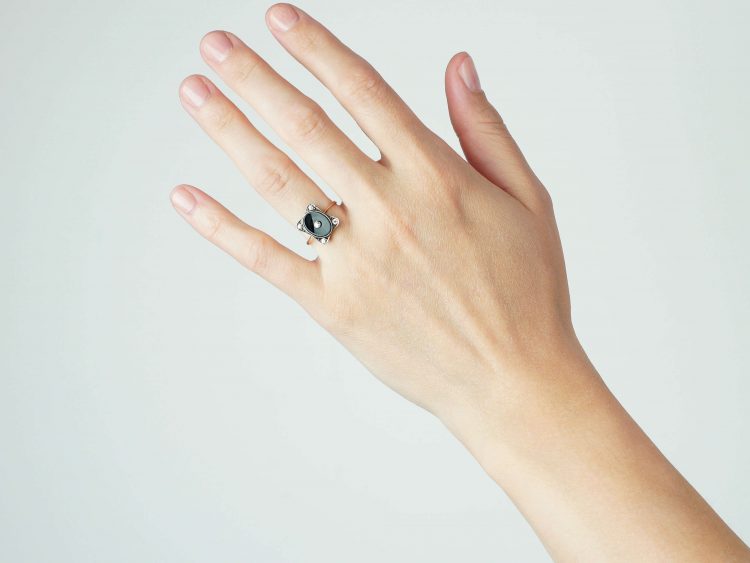 Art Deco 9ct Gold & Silver, Onyx & Paste Ring