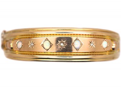 Victorian 9ct Gold Bangle set with Opals & Diamonds