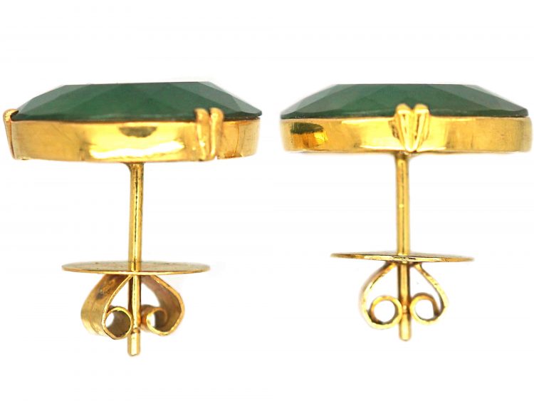 Art Deco 18ct Gold & Nephrite Large Round Earrings