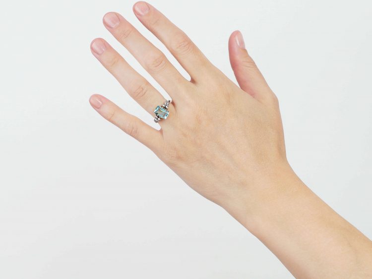 Edwardian 18ct Gold & Platinum, Aquamarine & Diamond Ring