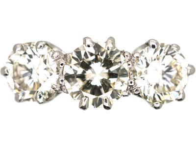 Art Deco 18ct White Gold & Platinum, Large Three Stone Diamond Ring