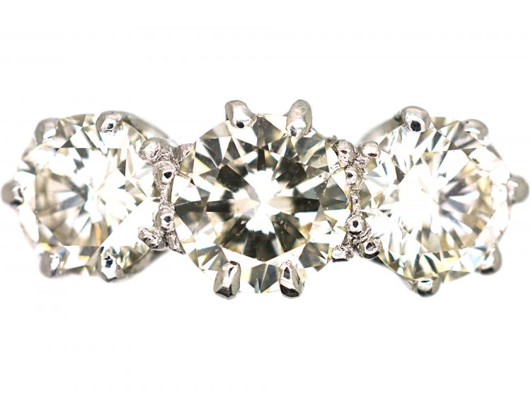 Art Deco 18ct White Gold & Platinum, Large Three Stone Diamond Ring