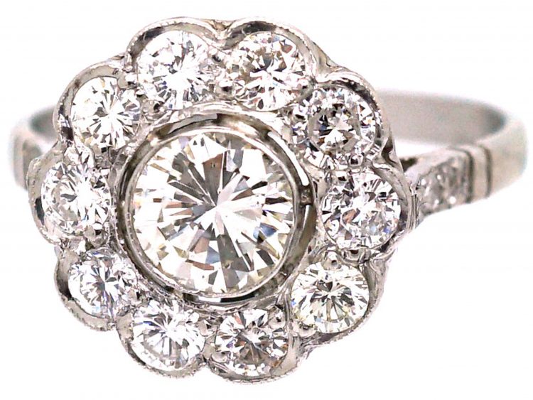 Art Deco Platinum & Diamond Daisy Cluster Ring