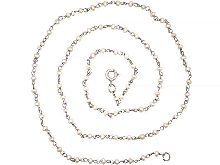 Edwardian Platinum & Natural Pearls Chain