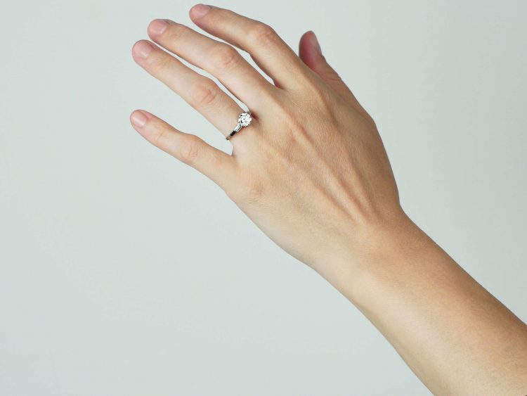 Art Deco Platinum, Diamond Solitaire Ring with Baguette Diamond Shoulders