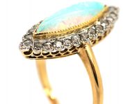 French 18ct Gold Belle Epoque Opal & Rose Diamond Marquise Ring