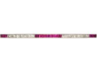 Art Deco 14ct Gold & Platinum Ruby & Diamond Bar Brooch