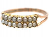 Regency 9ct Gold & Natural Split Pearl Two Row Ring